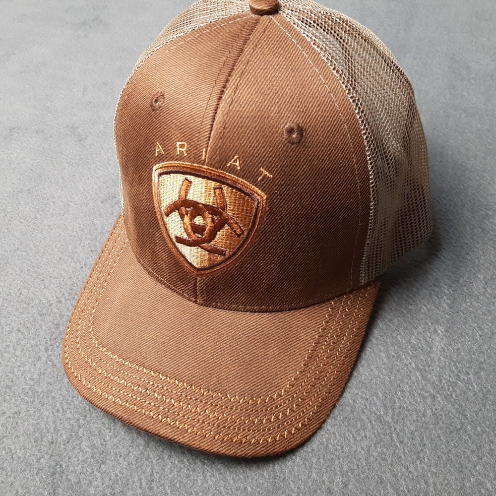 Ariat Hat Cap Men One Size Brown Logo B-Fit Shield Strapback Trucker Baseball